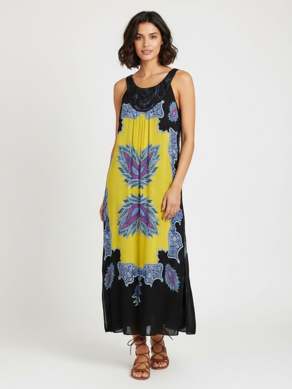 Sleeveless printed scoop neck loose fit midi dress size large
